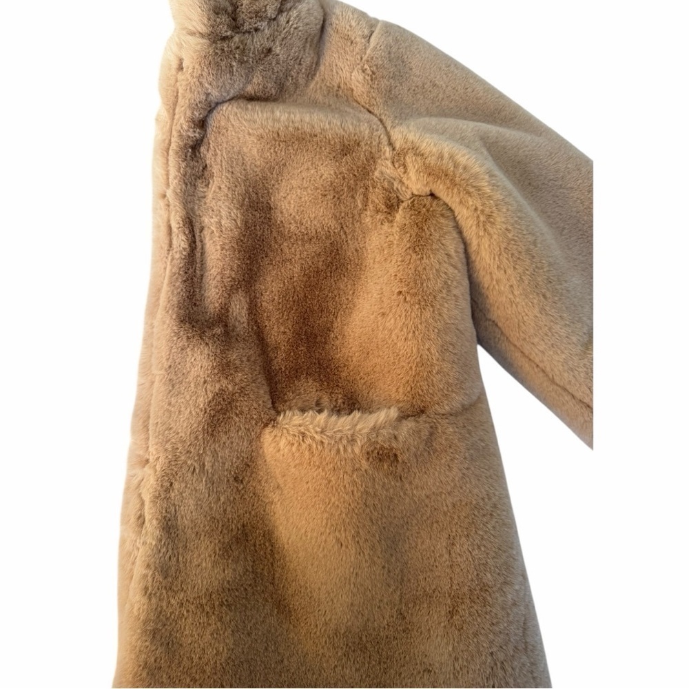 Apparis Sand Plush Faux Fur Hooded Coat M Neutral Beige Vegan Luxe Soft NWOT - Picture 8 of 13